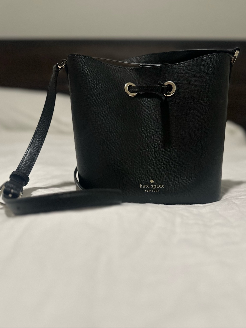 kate spade Black Saffiano Leather Bucket Crossbody Bag
